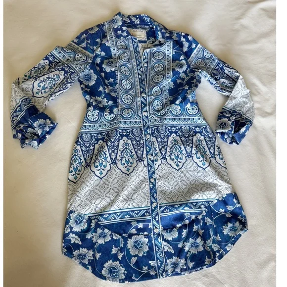Anthropologie Printed V-Neck Buttonfront Shirtdress XS - Picture 8 of 16